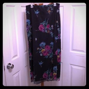 Long Black Floral Skirt